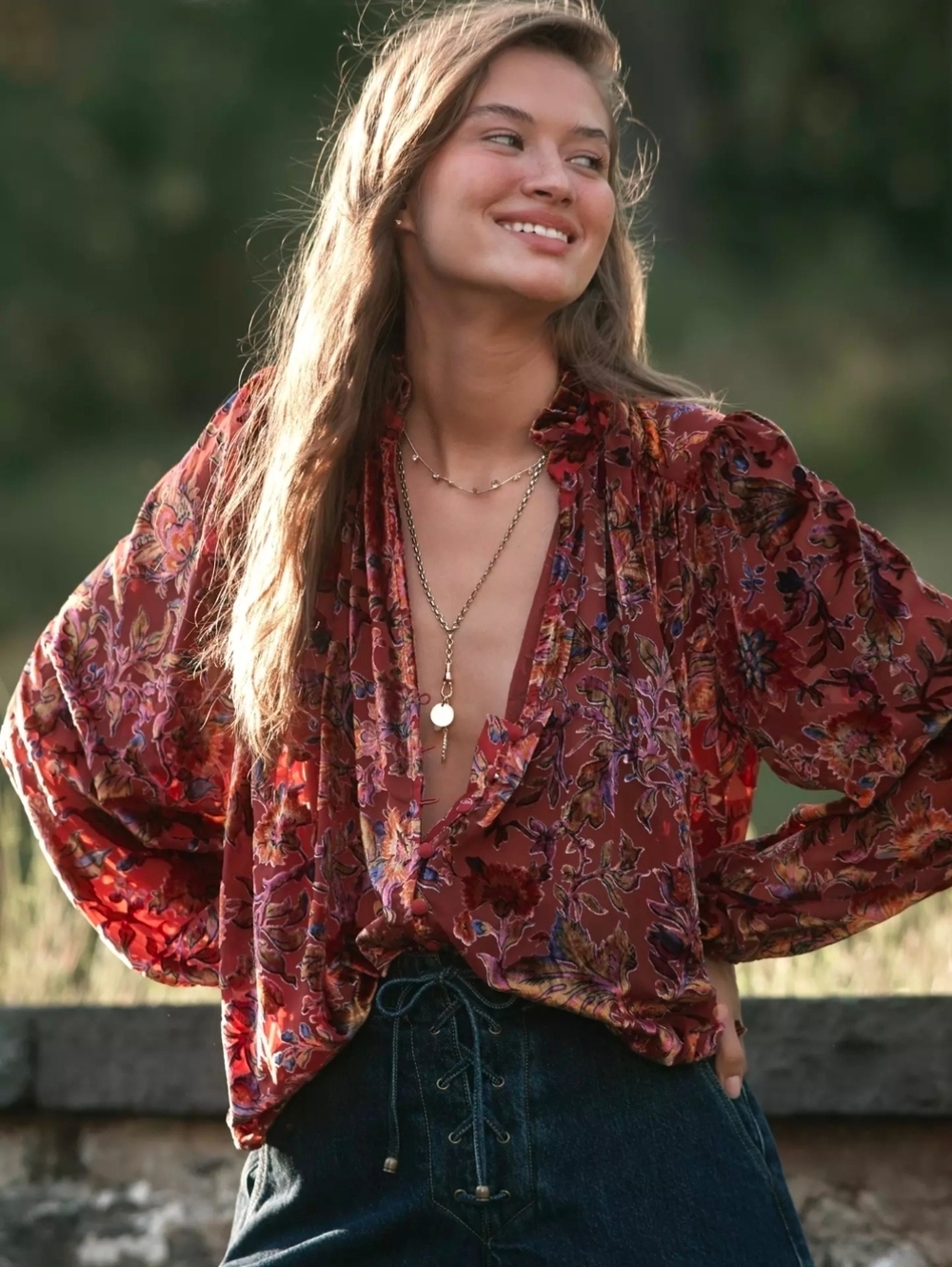 Anthropologie Sheer Floral Velvet Burnout Blouse - Picture 2 of 6